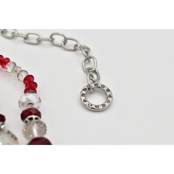 White House Black Market M/L Crystal Chain Belt Red White Beaded Silver NWT main image 6
